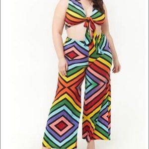 Rainbow crop top pants set